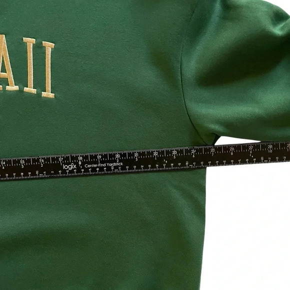 SHEIN Cozy Embroidered Gold HAWAII USA Green Crewneck Sweater Size SM/US 4 - Picture 10 of 14